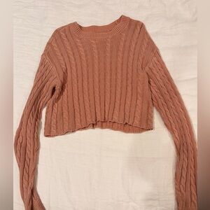 aerie Cropped Cable-Knit Sweater - Rosewood